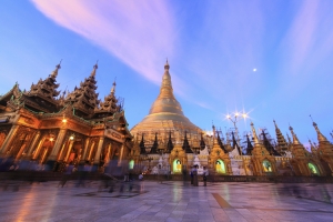 Sunrise at Shwedagon pagoda Myanmar
